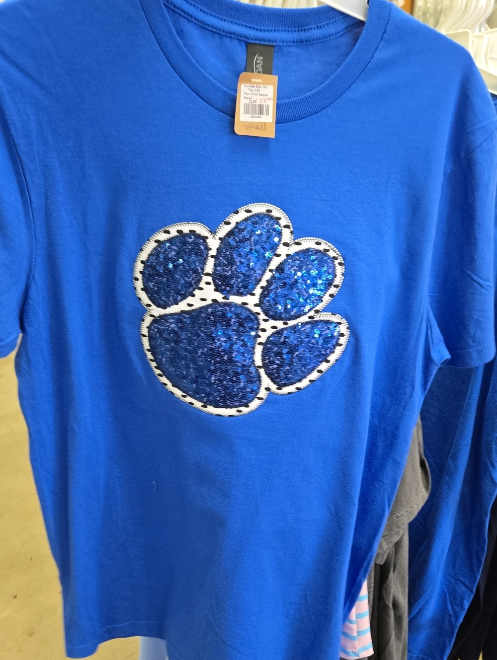 Gildan Royal Blue Short Sleeve Tee with Blue Sequin Paw